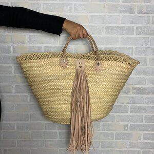 NEW Handmade woven basket bag leather straps - beach basket - straw basket